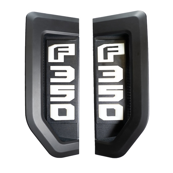 Recon 17C F350 LIGHTED EMBLEM 2PC KIT FENDER EMBLEM BLACK CHROME